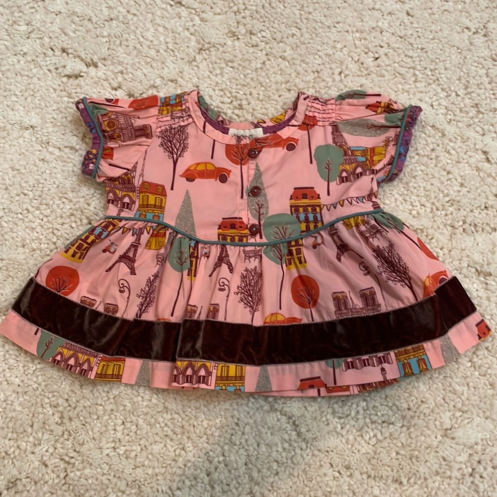 Matilda Jane , 12mo top. Velvet lining on bottom, pink